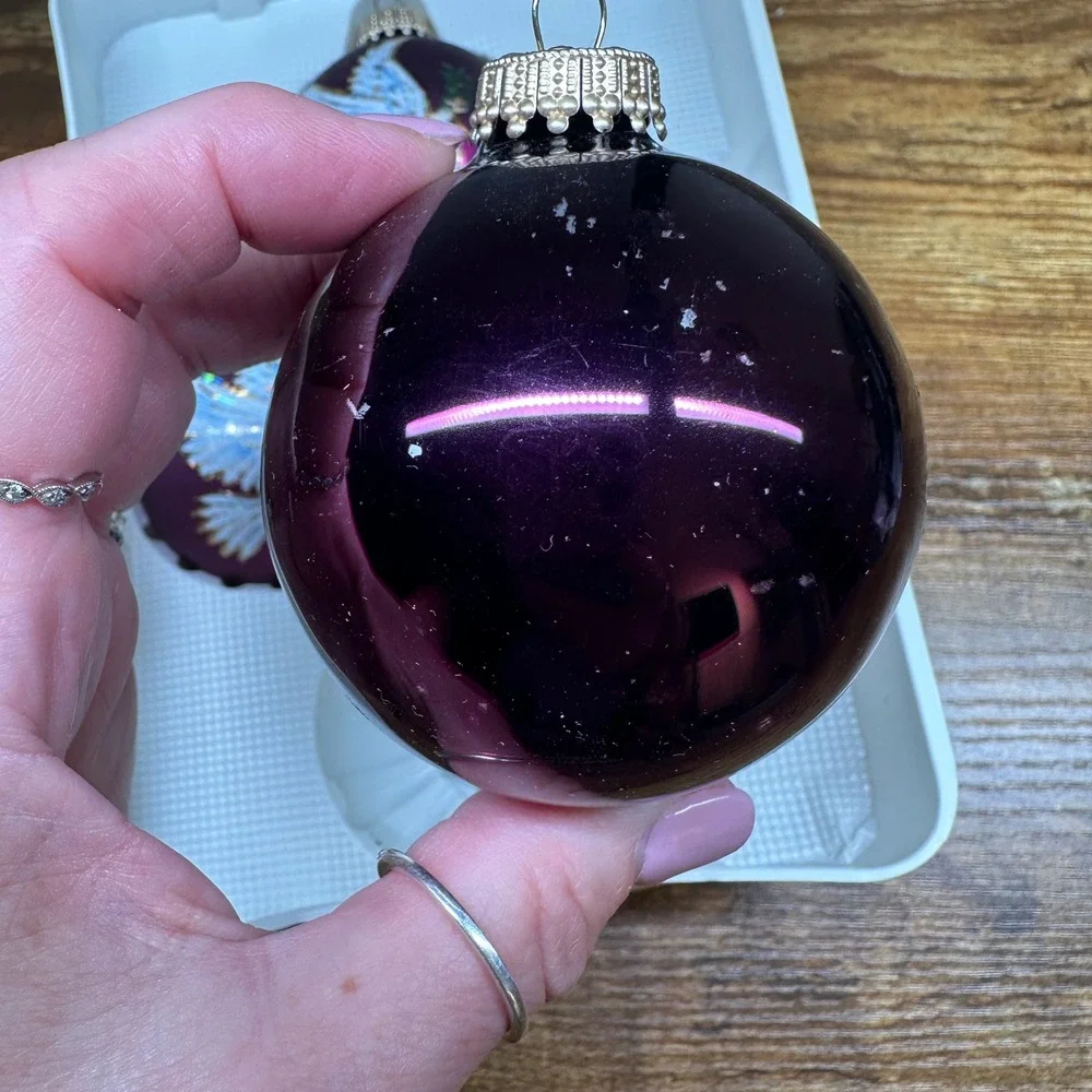 Christmas by Krebs Glass Ornaments Purple Plum Dove of Peace Set of 4 USA Made